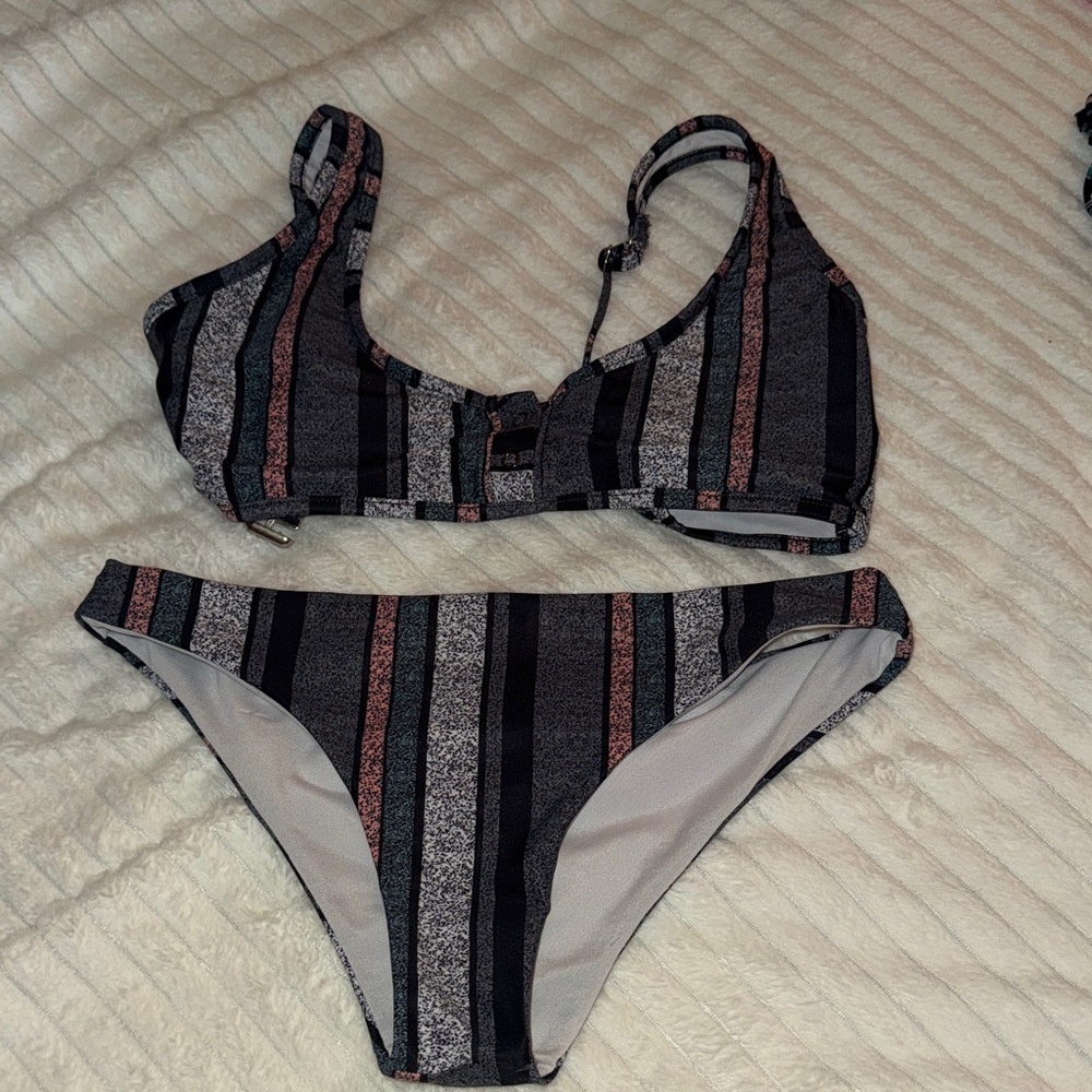 Striped Bikini Set - Black and Pink
